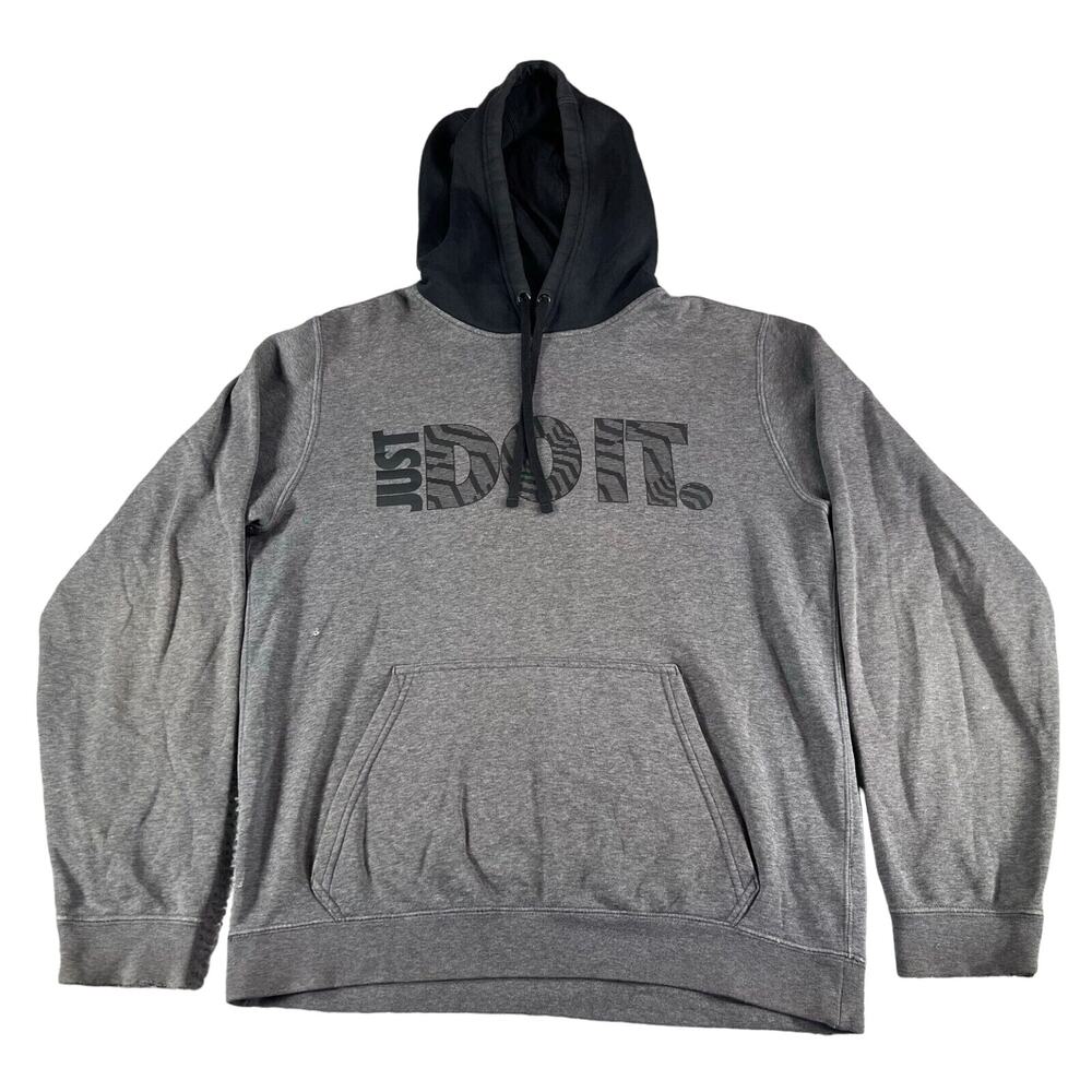 Nike Hoodie Mens Small Vintage Spellout Gray Just Do It Drawstring Pocket
